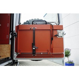 Ex-Tec Rear Door Kitchen Board Plus, Powder-Coated, with/without Zebrano Wood Panel for Land Rover Defender